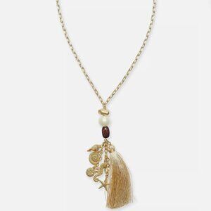INC International Concept NEW SEA Creature Coastal Tassel Necklace wood & pearl